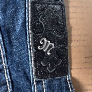 Miss Me Dark Blue Boot Cut Jeans with Silver and Black Details